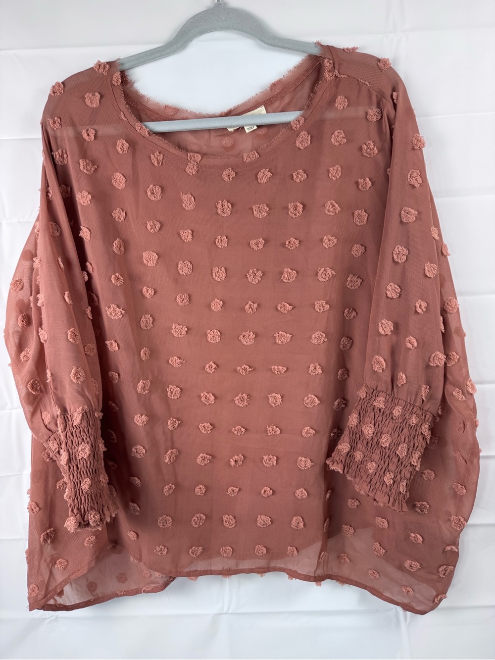 eesome Rosewood Swiss Dot Smocked Cuff Blouse